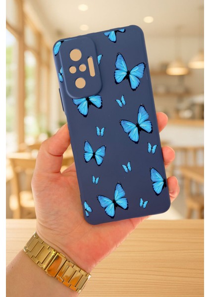 Xiaomi Redmi Note 1o Pro Mavi Kelebek Desenli Silikon Darbe Emici Klasik Korumalı Rubber Kılıf