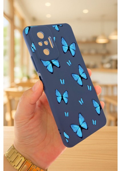 Xiaomi Redmi Note 1o Pro Mavi Kelebek Desenli Silikon Darbe Emici Klasik Korumalı Rubber Kılıf modelleri