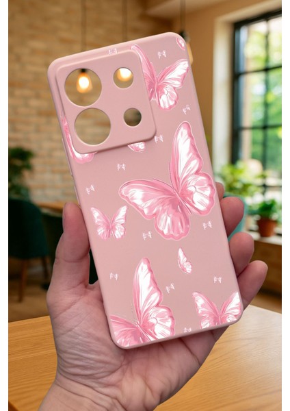 Xiaomi Rm Note 13 Pro 5g Pembe Kelebek Desenli Silikon Darbe Emici Klasik Korumalı Rubber Kılıf