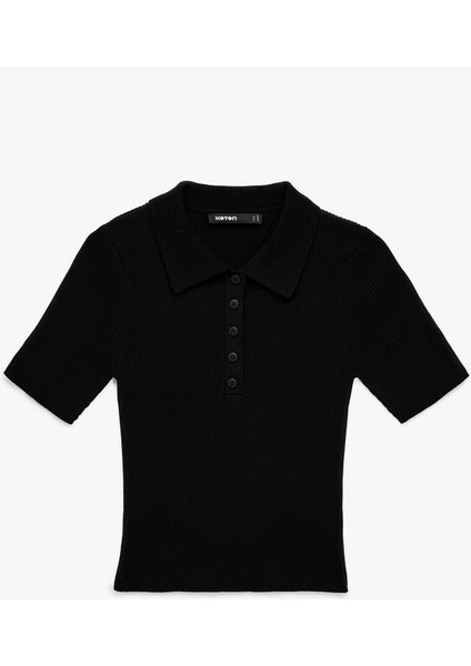 Regular Fit Yarım Düğmeli Kısa Kollu Polo Yaka Triko Kazak modelleri