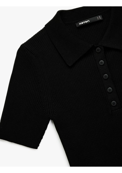 Regular Fit Yarım Düğmeli Kısa Kollu Polo Yaka Triko Kazak indirimleri