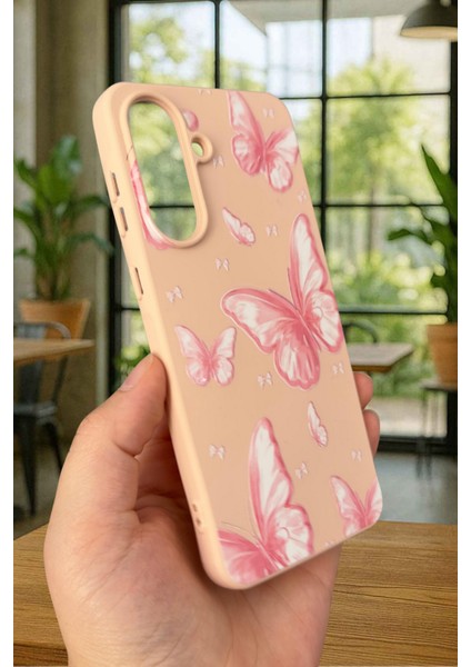 Samsung Galaxy A56 Uyumlu Pembe Kelebek Desenli Silikon Darbe Emici Klasik Korumalı Rubber Kılıf modelleri