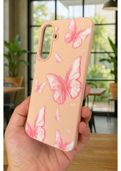 Samsung Galaxy A56 Uyumlu Pembe Kelebek Desenli Silikon Darbe Emici Klasik Korumalı Rubber Kılıf fırsatları