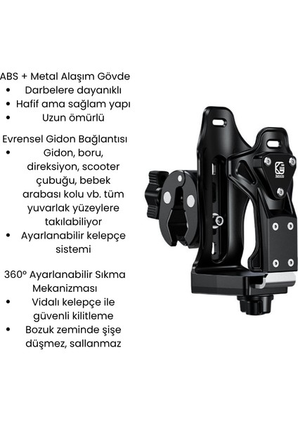 Abs Metal Alaşım Su Şişesi & Termos Tutucu – Bisiklet, Scooter, Motosiklet, Bebek Arabası Uyumlu – 360° Ayarlı Kelepçe