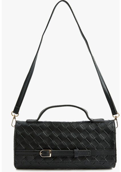 Örgü Dokulu Metal Tokalı Saplı Askılı Omuz Çantası