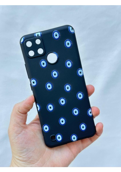 Realme C21Y ve C25Y -Nazar Boncuk Desenli Silikon Darbe Emici Klasik Korumalı Rubber Kılıf