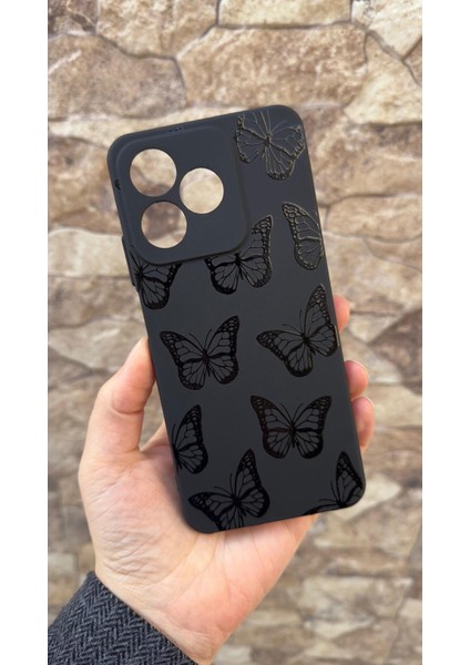 Realme C63 Uyumlu Siyah Kelebek Desenli Silikon Darbe Emici Klasik Korumalı Rubber Kılıf