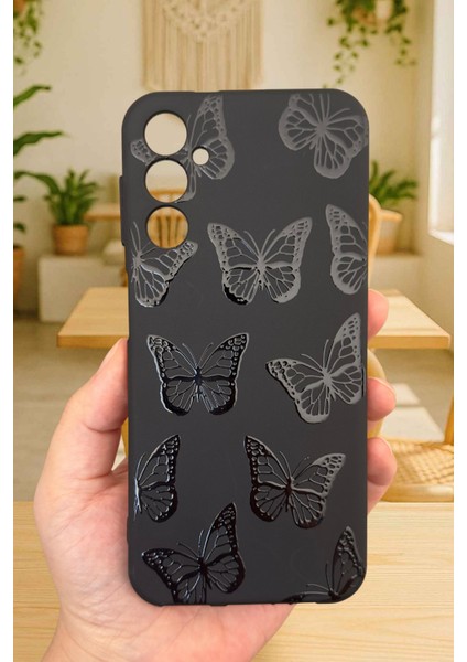 Samsung Galaxy A14 Uyumlu Siyah Kelebek Desenli Silikon Darbe Emici Klasik Korumalı Rubber Kılıf fiyatları