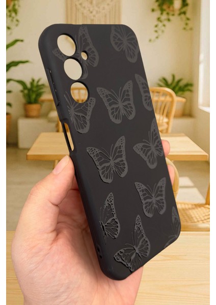 Samsung Galaxy A14 Uyumlu Siyah Kelebek Desenli Silikon Darbe Emici Klasik Korumalı Rubber Kılıf modelleri