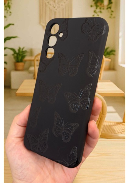 Samsung Galaxy A14 Uyumlu Siyah Kelebek Desenli Silikon Darbe Emici Klasik Korumalı Rubber Kılıf fırsatları