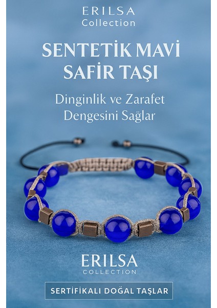 Sertifikalı Sentetik Mavi Safir Taşı Bileklik – Zarafet Enerjisi