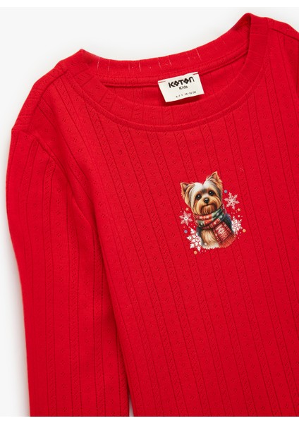 Bisiklet Yaka Köpek Baskılı Uzun Kollu Tişört modelleri