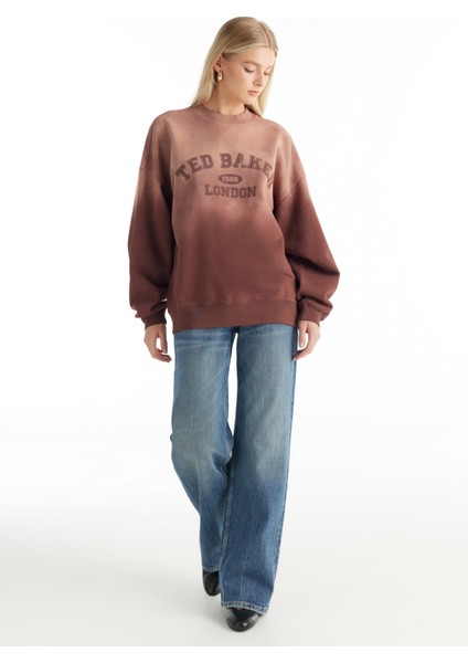 Bisiklet Yaka Baskılı Bordo Kadın Sweatshırt TBWRTS1046 fiyatları