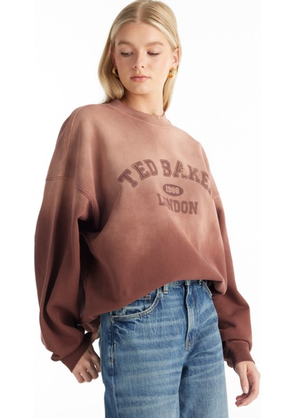 Bisiklet Yaka Baskılı Bordo Kadın Sweatshırt TBWRTS1046 modelleri