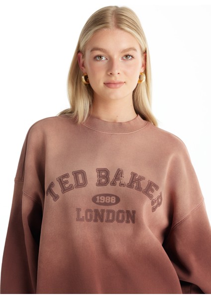 Bisiklet Yaka Baskılı Bordo Kadın Sweatshırt TBWRTS1046 indirimleri