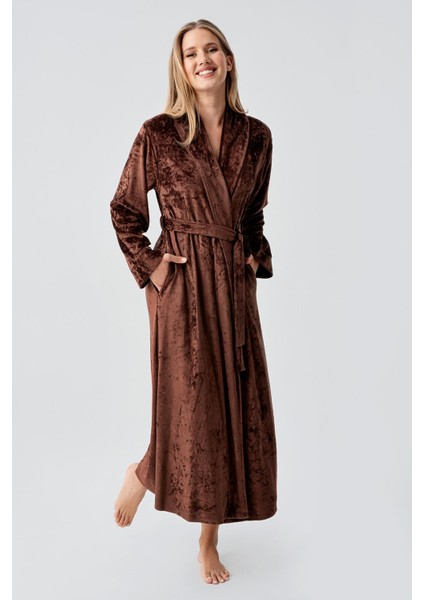 Uzun Kollu Esnek Kadife Viskon Sabahlık 25100