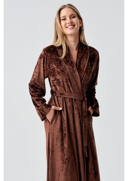 Uzun Kollu Esnek Kadife Viskon Sabahlık 25100 modelleri