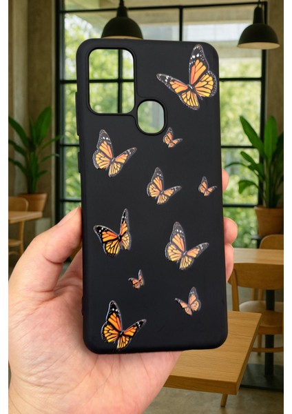 Samsung Galaxy A21S - Turuncu Kelebek Desenli Silikon Darbe Emici Klasik Korumalı Rubber Kılıf fiyatları