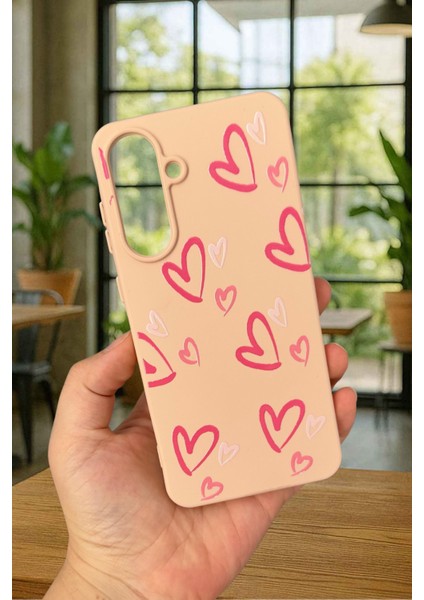 Samsung Galaxy A56 Uyumlu Pembe Kalp Desenli Silikon Darbe Emici Klasik Korumalı Rubber Kılıf