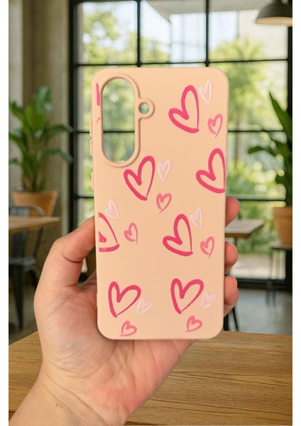 Samsung Galaxy A56 Uyumlu Pembe Kalp Desenli Silikon Darbe Emici Klasik Korumalı Rubber Kılıf fiyatları