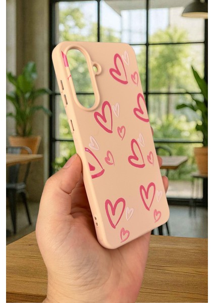 Samsung Galaxy A56 Uyumlu Pembe Kalp Desenli Silikon Darbe Emici Klasik Korumalı Rubber Kılıf modelleri
