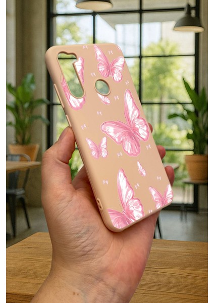 Xiaomi Redmi Note 8 Pembe Kelebek Desenli Silikon Darbe Emici Klasik Korumalı Rubber Kılıf modelleri