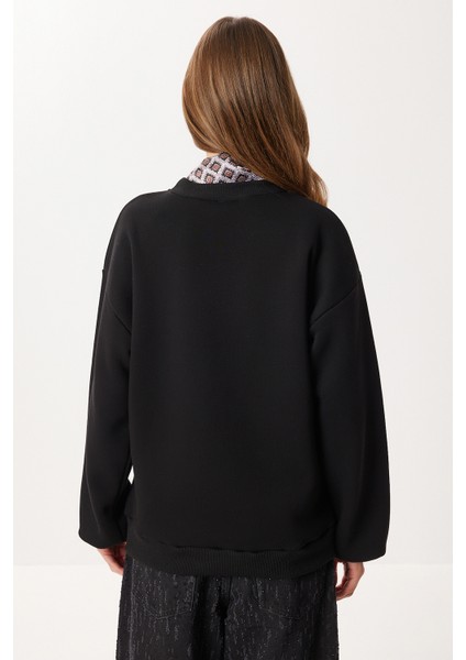 Fular Detaylı Şardonlu Örme Sweatshirt LPX0005 Siyah modelleri
