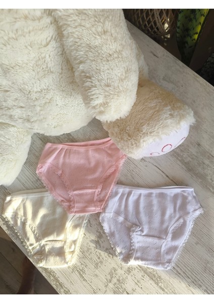 Kız Çocuk Külot 3'lü Jakarlı Terletmez %100 Pamuk Beyaz Krem Pembe fiyatları