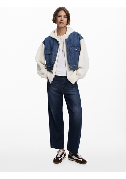 Düz Beyaz - Mavi Kadın Sweatshırt 25WWSK06