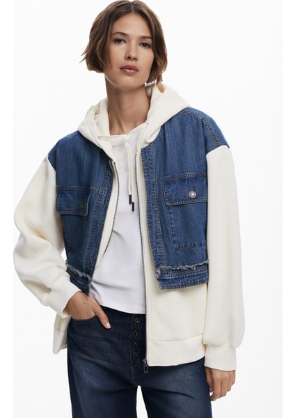 Düz Beyaz - Mavi Kadın Sweatshırt 25WWSK06 fiyatları