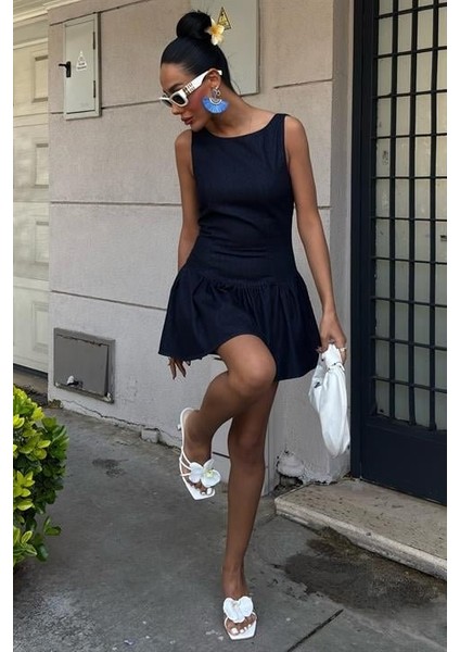 Balon Etekli Tensel Mini Elbise 2887