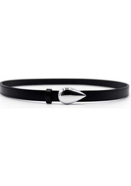 Damla Tokalı Kadın Siyah Ince Suni Deri Kemer – Elbise Kemeri, Pantolon Kemeri