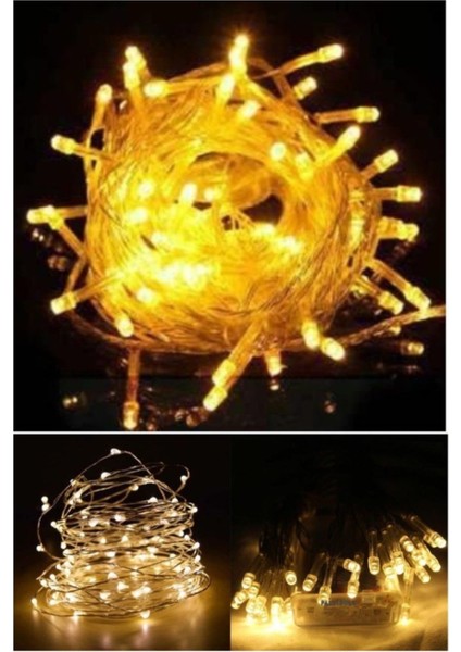 100 Ledli Pilli Dekor Lambası 10 Metre Gün Işığı - Sarı