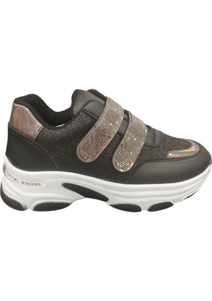 928315Z 5 cm Topuk Boyu Ortopedik Bantlı Günlük Kadın Simli Sneaker Ayakkabı