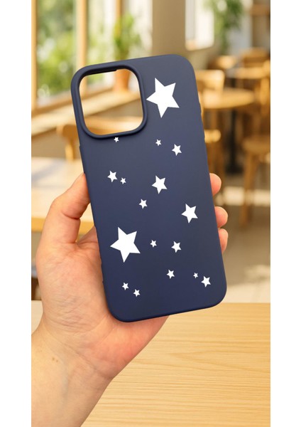 iPhone 15 Pro Max -Mini Yıldız Desenli Silikon Darbe Emici Klasik Korumalı Rubber Kılıf