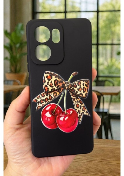 Oppo Reno 13 F Uyumlu Kiraz Leopar Fiyonk Desenli Silikon Darbe Emici Klasik Rubber Kılıf fiyatları