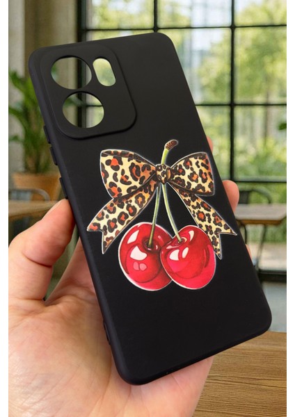 Oppo Reno 13 F Uyumlu Kiraz Leopar Fiyonk Desenli Silikon Darbe Emici Klasik Rubber Kılıf modelleri