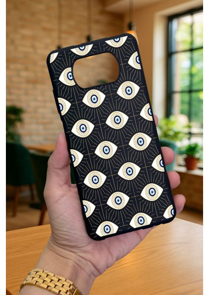 Poco X3 ve X3 Pro Uyumlu Evıl Eye Desenli Silikon Darbe Emici Klasik Korumalı Rubber Kılıf