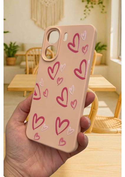 Redmi 13C- Pembe Kalp Desenli Lansman Kamera Korumalı Yumuşak Silikon Rubber Kılıf modelleri