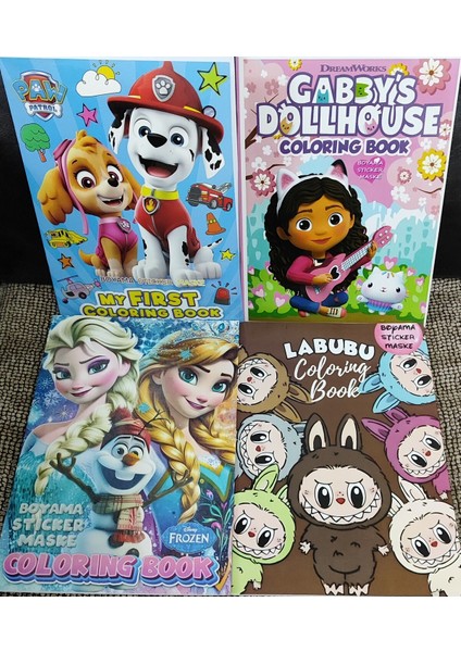 4 Adet Stickerli Boyama Kitabı (Paw Patrol/gabbys/elsa/labubu Figürlü)