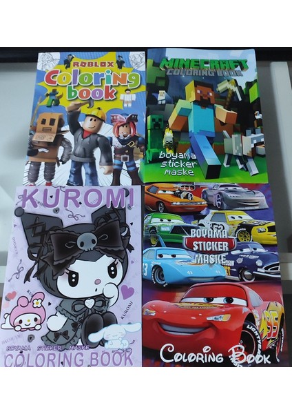 4 Adet Stickerli Boyama Kitabı (Kuromi,roblox,arabalar,minecraft Figürlü)