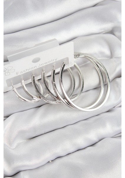Pirinç Halka Model Gümüş Renk Kadın Set Küpe - TJ-BKP11050