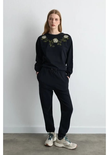 Paçası Lastikli Pamuklu Eşofman Altı - Siyah