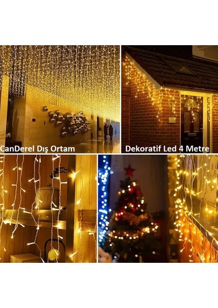 Perde LED Işık 4 Metre Genişlik 50X60X70 Saçak Gün Işığı - 96 Ledli Saçaklı LED 8 Fonksiyonlu