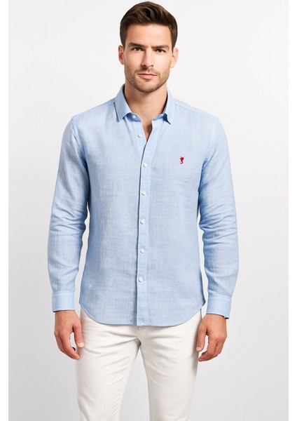 Erkek Nakışlı Keten Gömlek