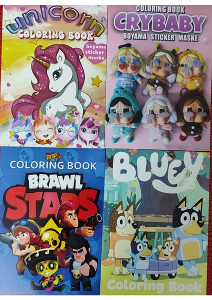 4 Adet Stickerli Boyama Kitabı (Unicorns/crybaby/brawlstars/bluey) AD663317