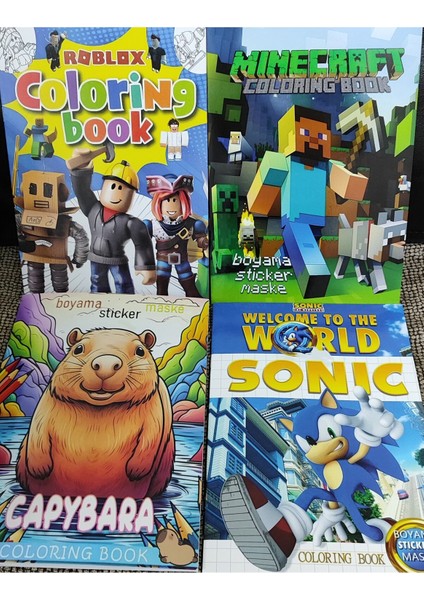 4 Adet Stickerli Boyama Kitabı (Roblox,minecraft,copybara,sonic Figürlü)