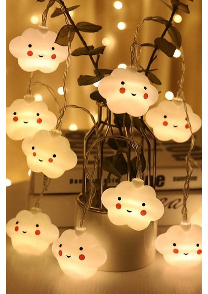 1,5 Metre LED Işıklı Gülen Bulut Dizeleri Çocuk Bebek Odası Pilli Aydınlatma Organizasyon Süsleme