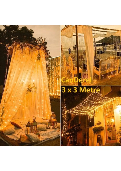 Fişli 3x3 Metre 8 Fonksiyonlu Animasyonlu Perde LED Işık Saçak LED Işık 300 LED Yılbaşı Işığı Süsü fiyatları