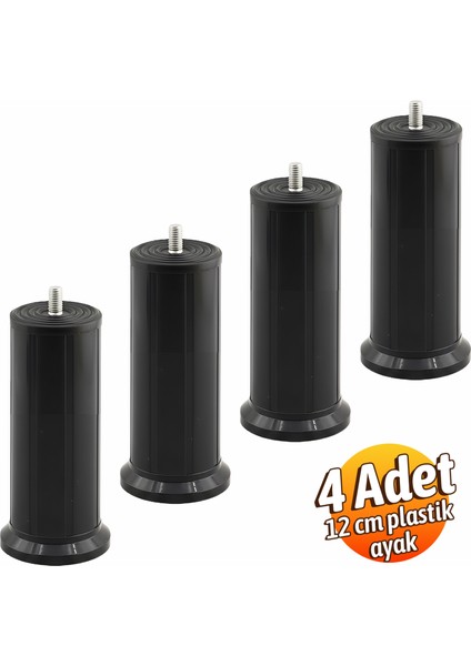 Keson 4 Adet 12 cm Siyah Plastik Mobilya Baza Tv Ünitesi Yükseltme Ayağı Destek Ayağı